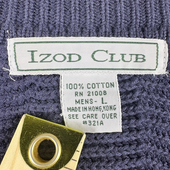Vintage Izod Club Sweater Mens Large Multi Color Cotton V Neck Chevron 80s - Picture 7 of 9